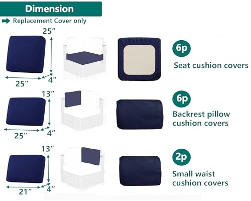 Outdoor Cushion Covers Replacement 14 Pcs Patio Cushion Covers fit for Blue
