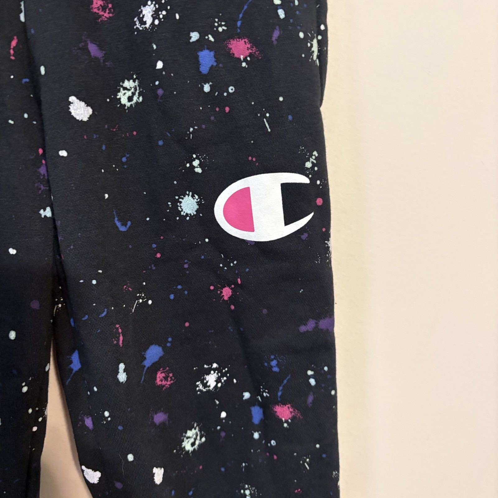 Champion Jogger Set Yth Sm Black paint splatter Kangaroo pocket drawstring pant