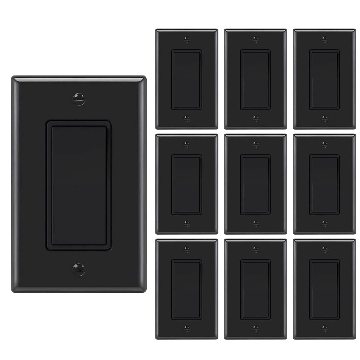 10 Pack Decora Light Switch Black, Single Pole Paddle Rocker,15A 120V/277V