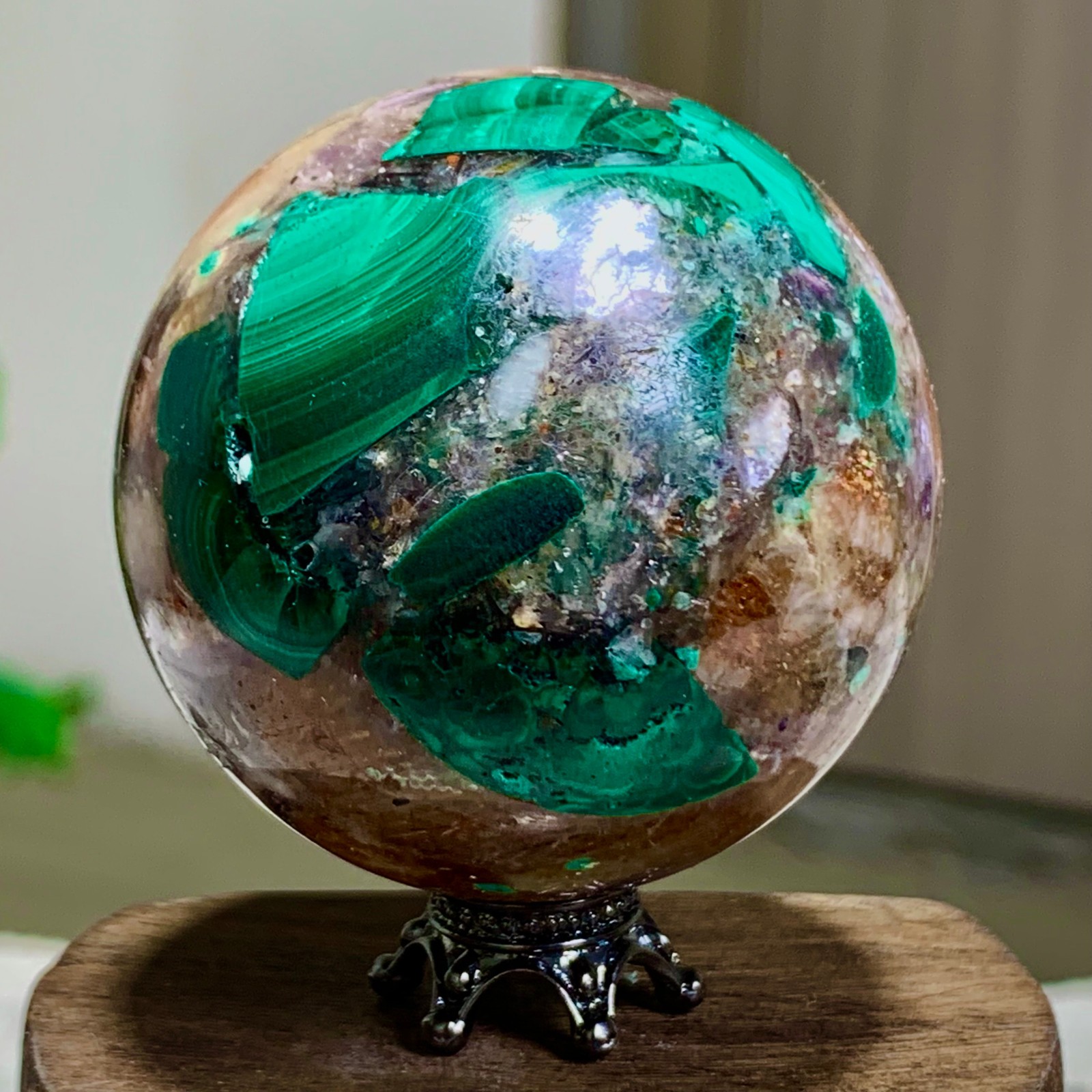 116G Newly discovered rare malachite purple mica symbiotic sphere restoration