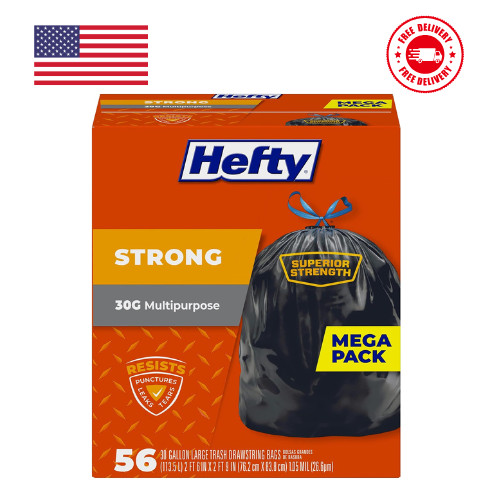 Hefty Strong Large Trash Bags, 30 Gallon, 56 Count