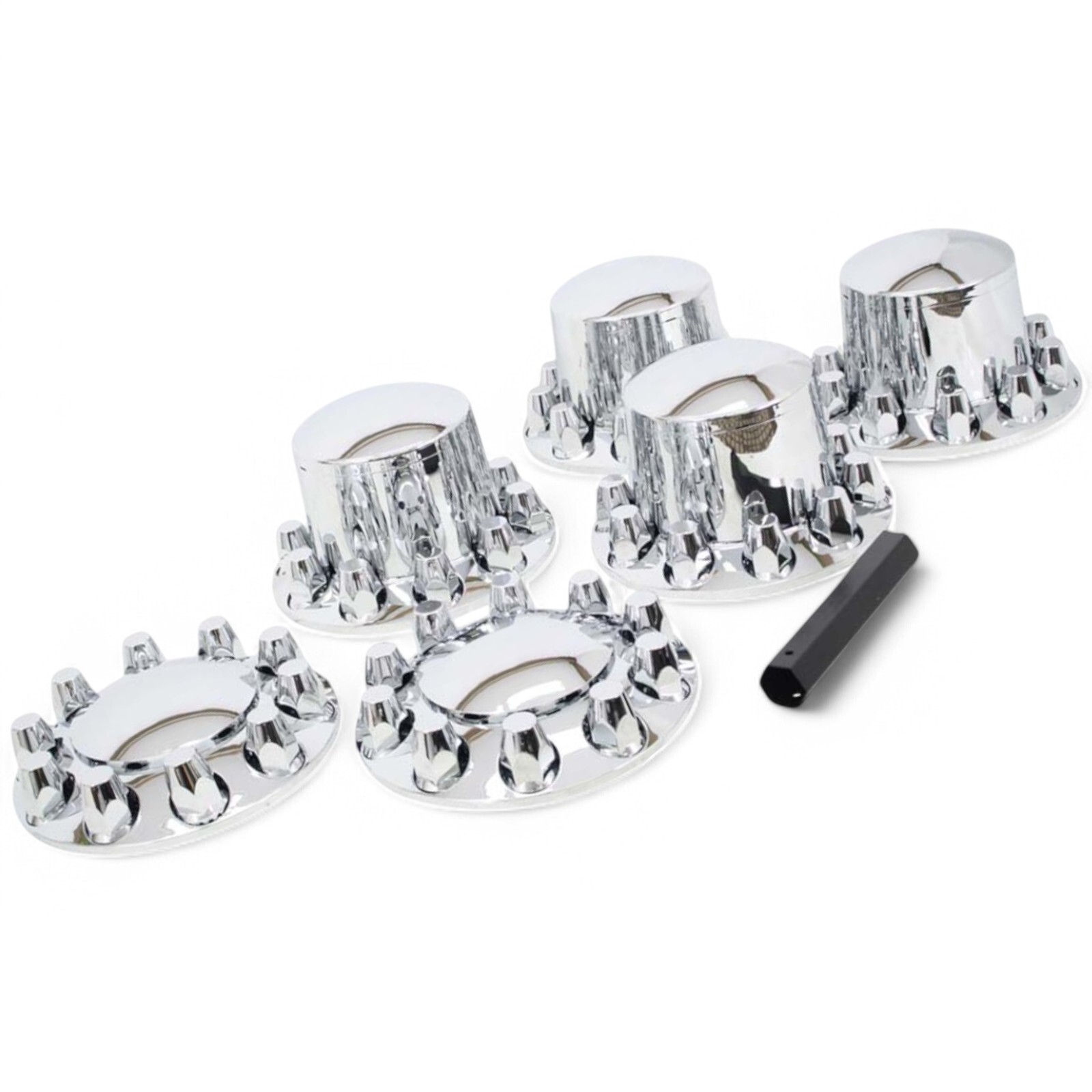 Chrome Wheel Hub Cover Semi Truck Kit Axle Cover 33mm Lug Front & Rear Complete