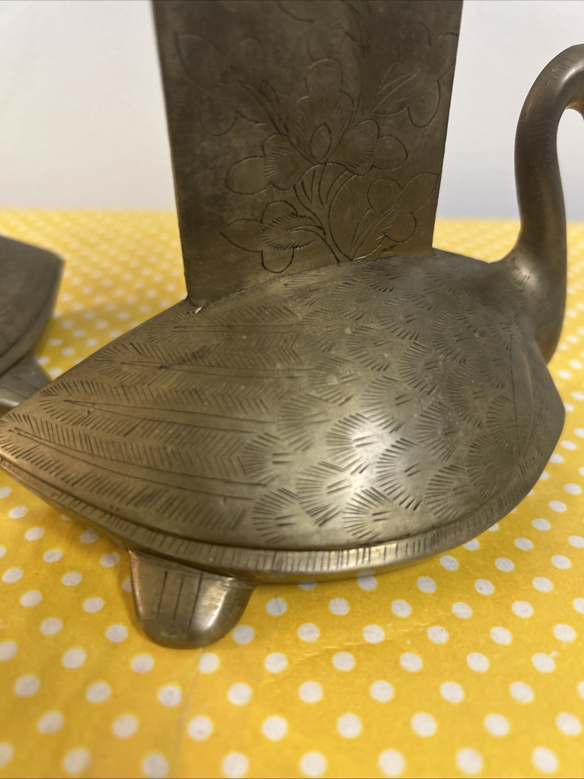 Pair Of Vintage Brass Swan Bookends Chinese Dragon Lotus Flower Carvings Heavy