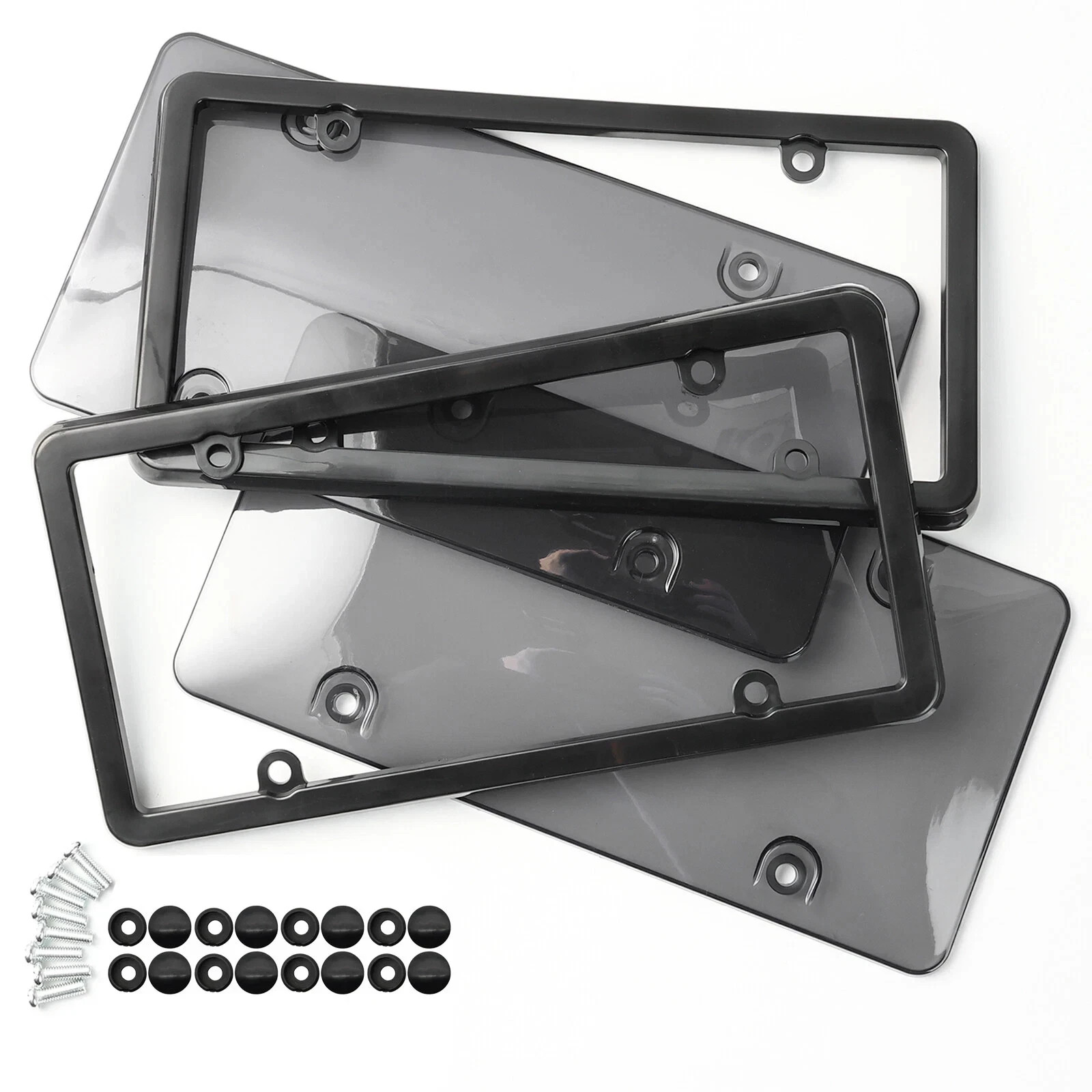 2X Unbreakable License Plate Covers+Frames Auto Tag Shield Protector Front Rear