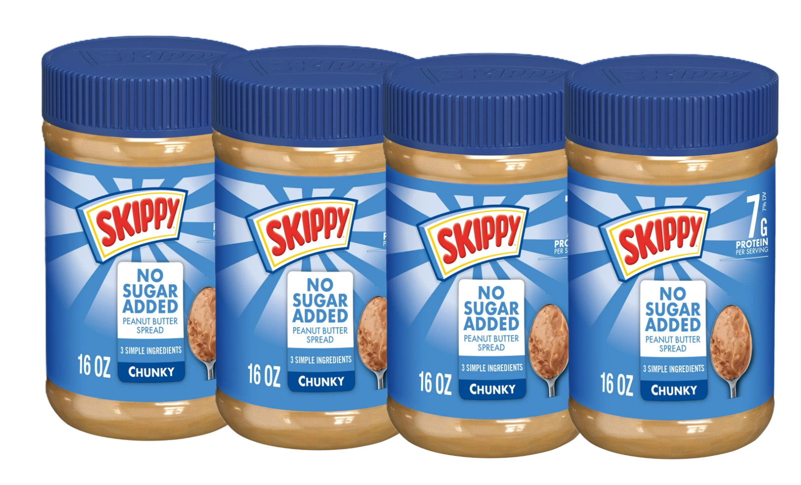 (4 pack) Peanut Butter Spread No Sugar Added, 7 g Protein Per Serving, 16 oz