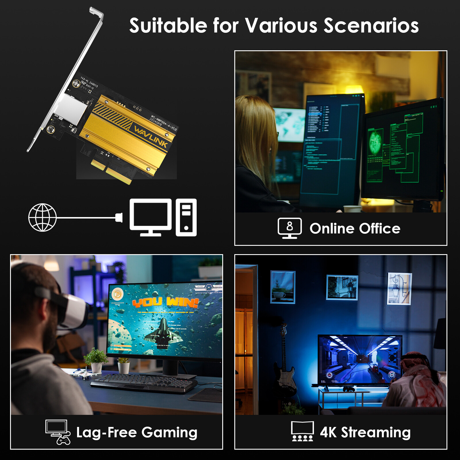 PCIe to 10G RJ45 Adapter 10G Base-T PCIe Network Card for Windows 11/10 & Linux