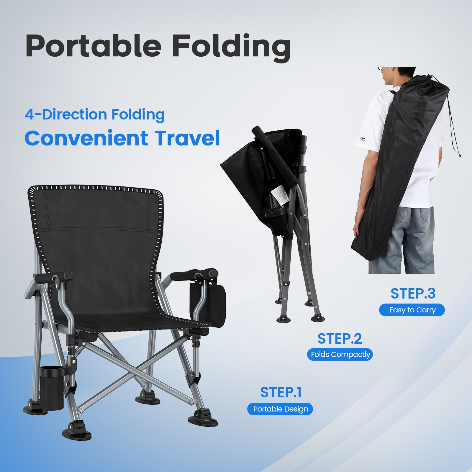 2 Pack Portable Camping Chair Heavy Duty Folding Chair w/ Cup Holder Oversized