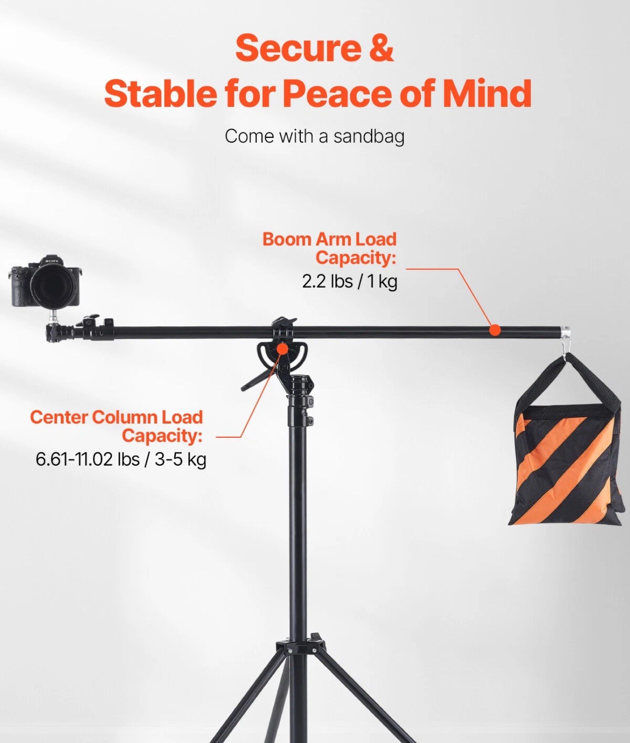 Aluminum Photography Light Stand with Boom Arm Adjustable With carry Bag Gift