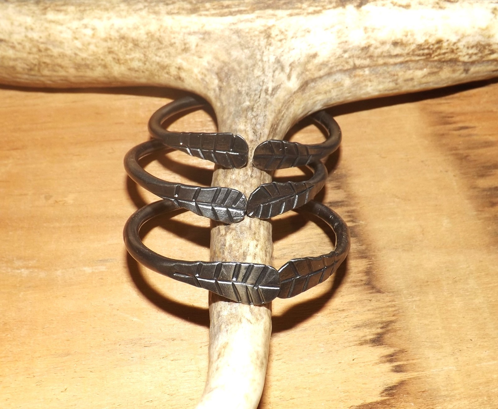 Set of 3 Hand Forged Iron Bangle Bracelets, Small, New