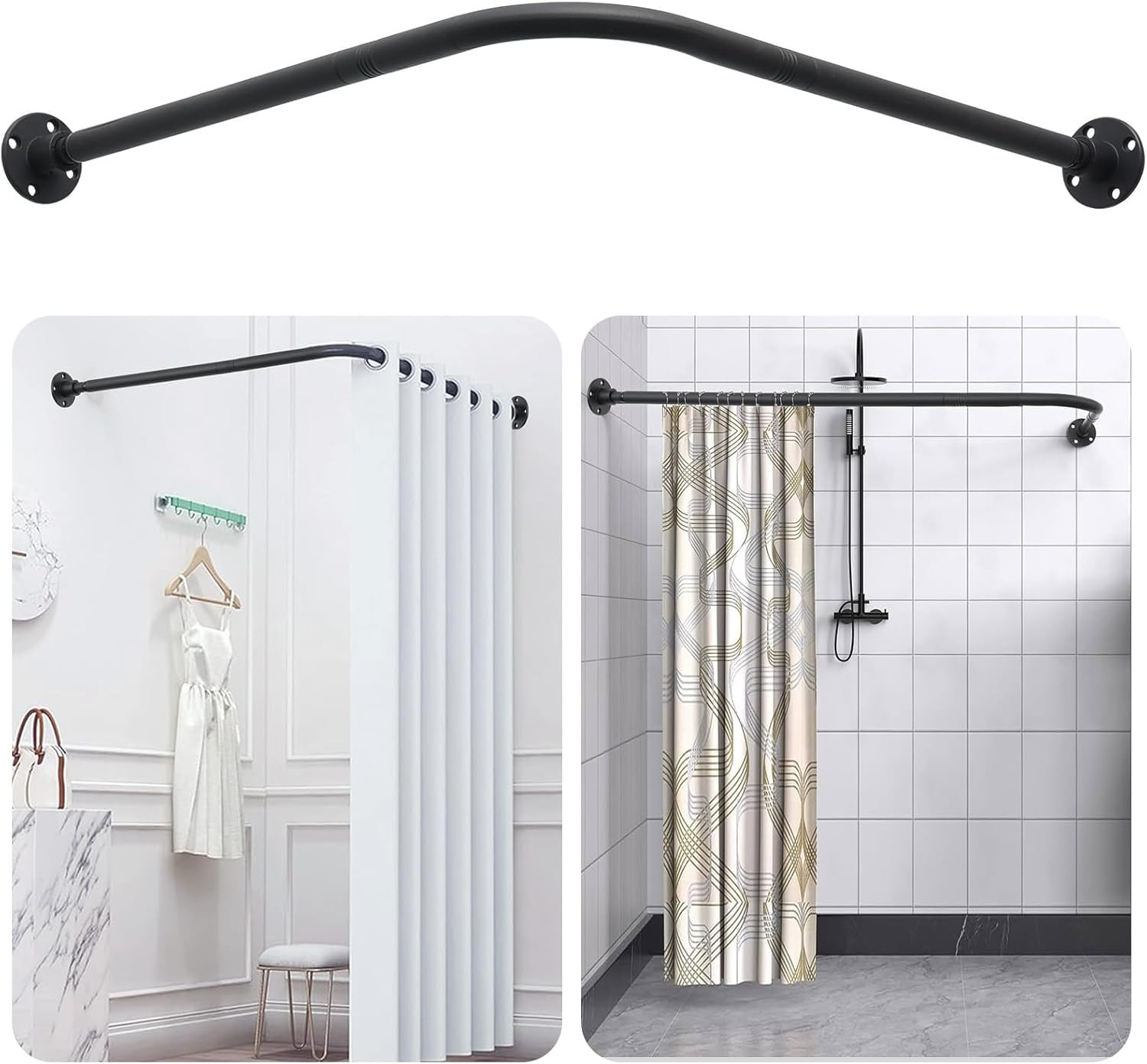 L Shaped Shower Curtain Rod,Adjustable Corner Shower Rod