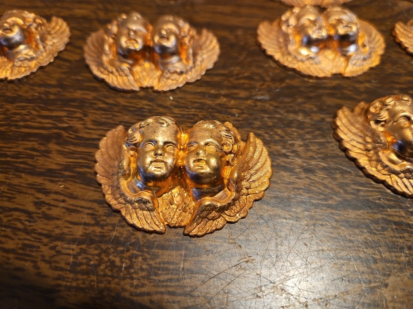 Lot Of 10 Cherub Head Bust France Vintage 60s Brass Stampings Findings Jewelry