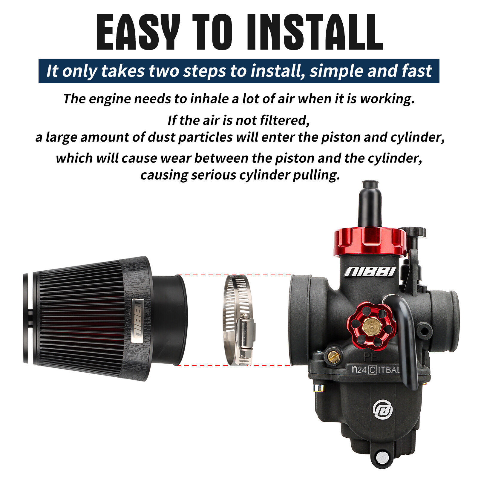 NIBBI 30mm Carburetor Air Filter Trottle Cable Kit For Kawasaki Bayou220 KLF220A