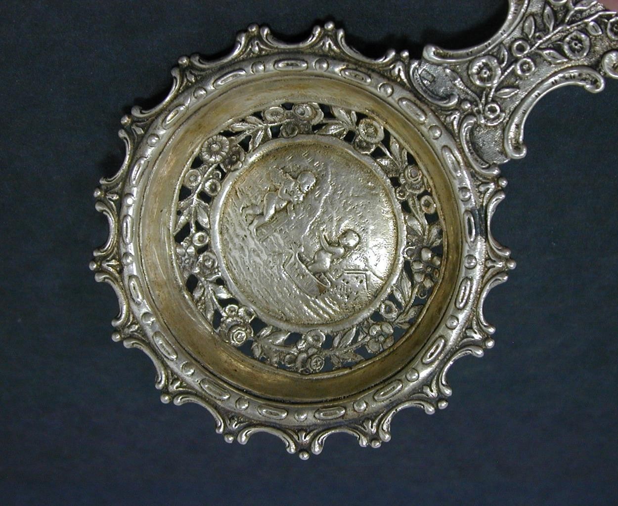 Antique Hanau Fredrich Reusswig 800? Silver Tea Strainer Rococo Repousse Germany