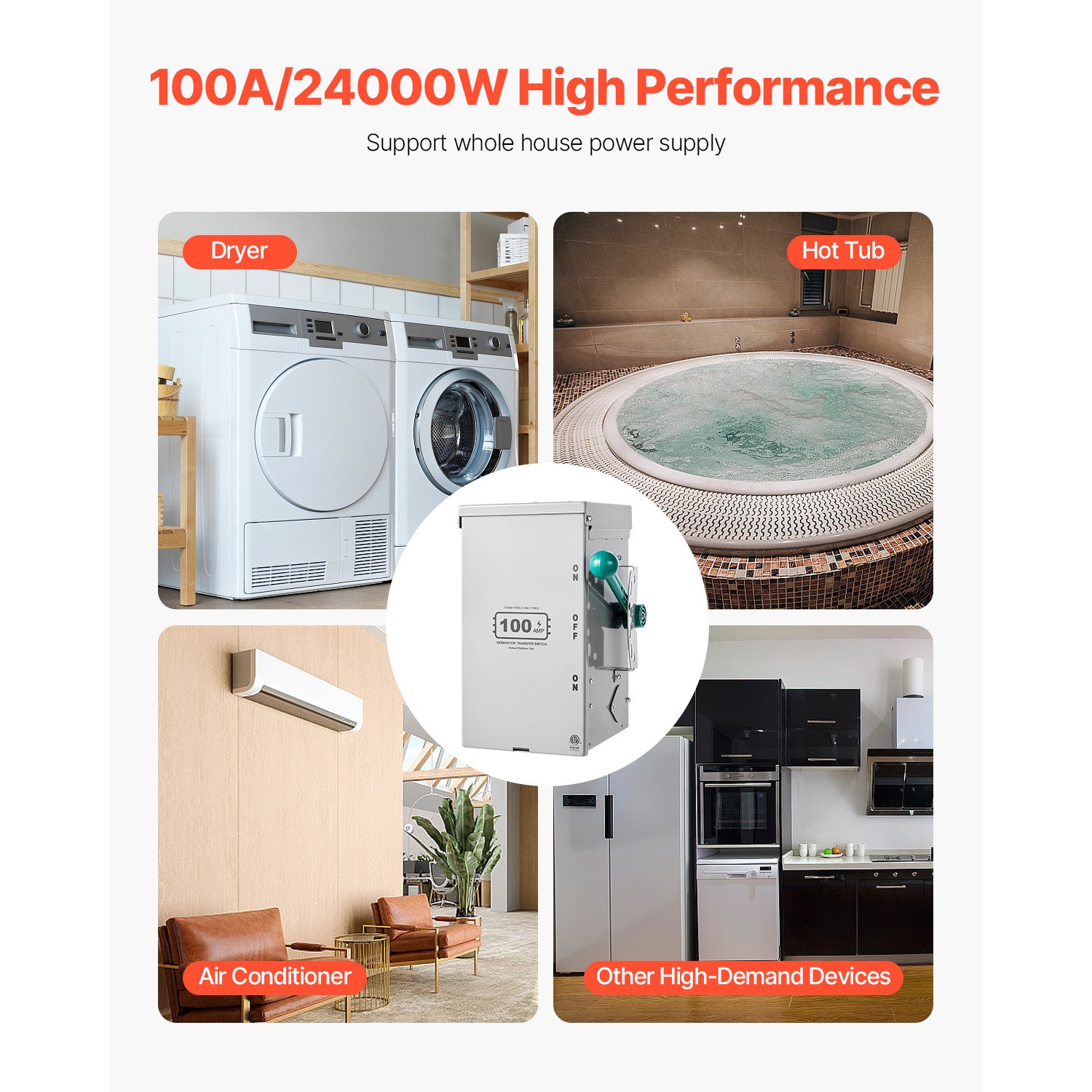 100A Generator Transfer Switch 24000W Manual Transfer Switch 120/240V