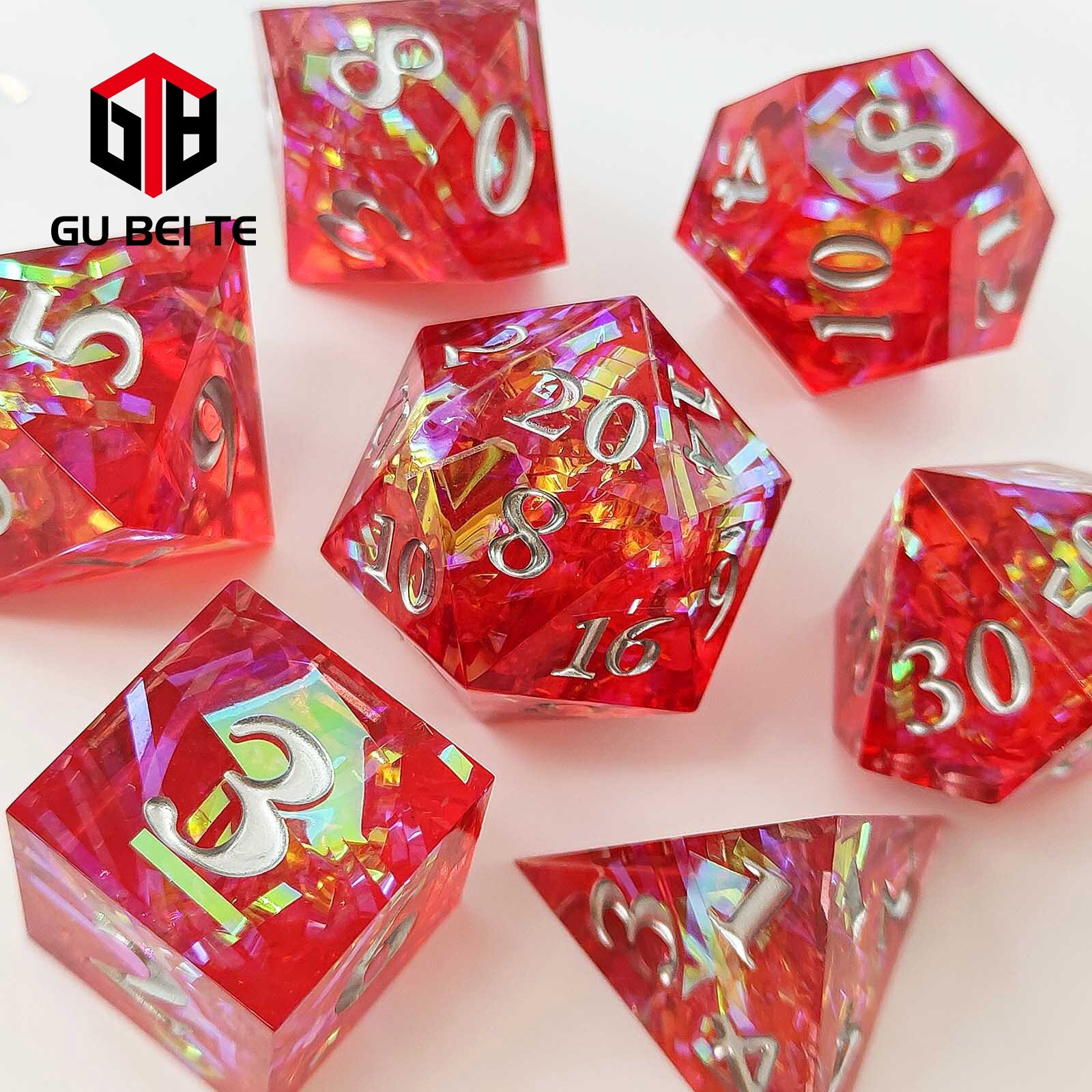 7Pcs DND Dice Set Resin Red Polyhedral Dice D4 D6 D8 D10 D10 D10 D% for Rpg D&D