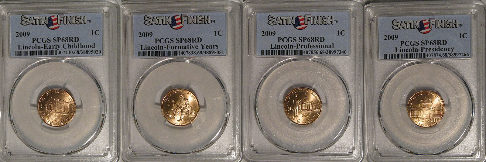 2009 P & D Lincoln 1c Cent 8 Coin Set PCGS SP68RD Satin Finish EC FY Pro Pres