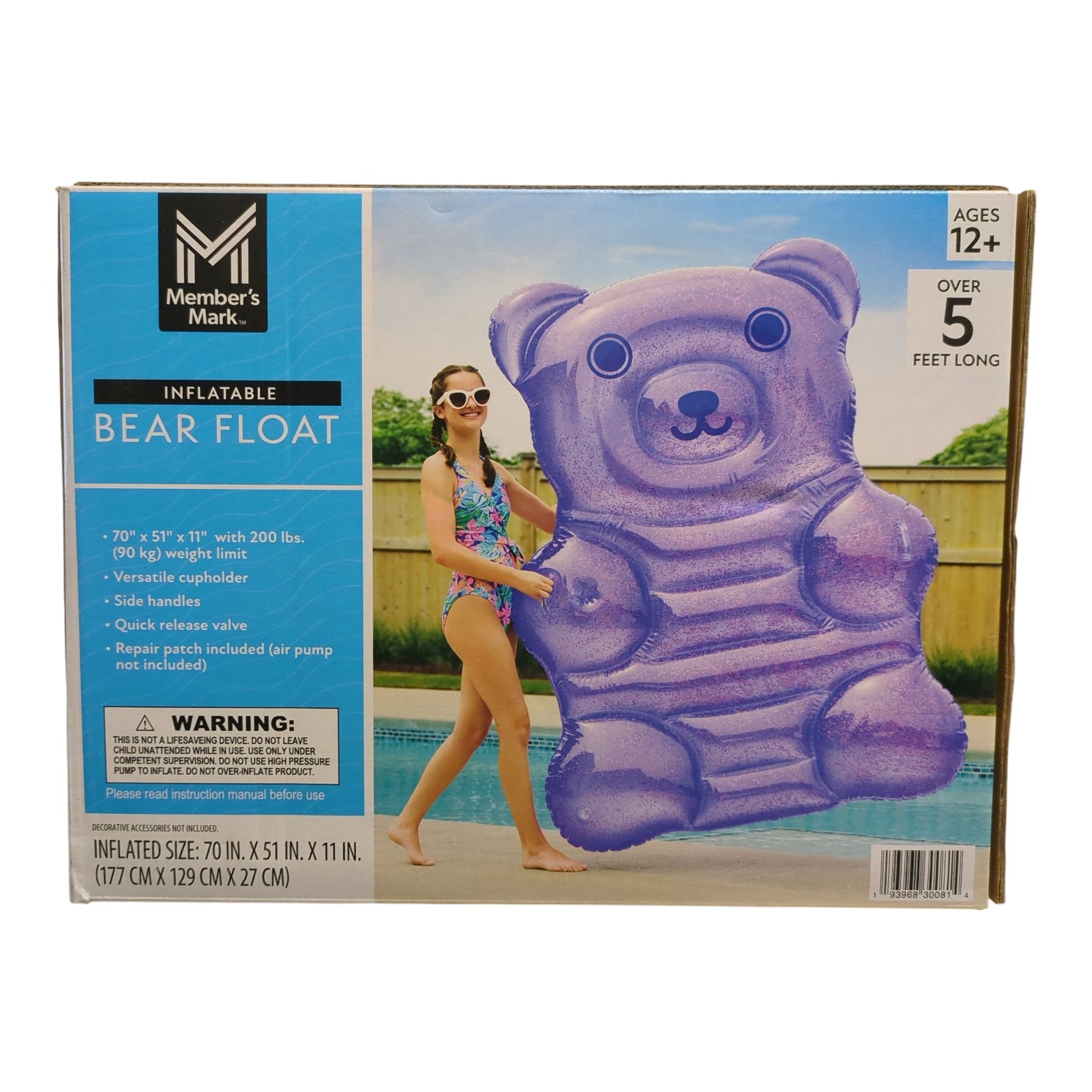Member's Mark Oversized Inflatable Purple Bear Float, Over 5' Long