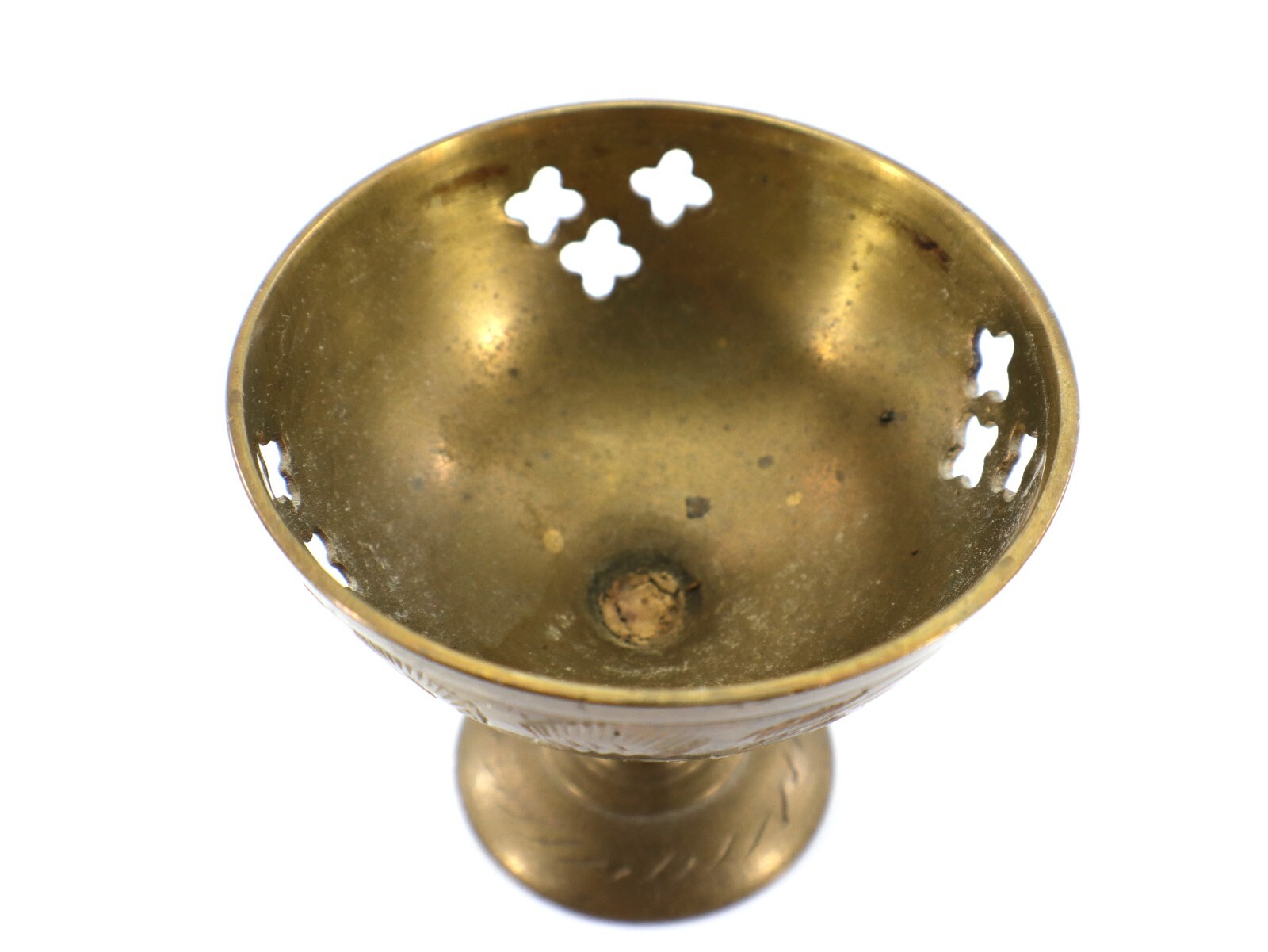 Brass INCENSE BURNER 2-Piece Lid 3 ½” Tall Etched Leaf India
