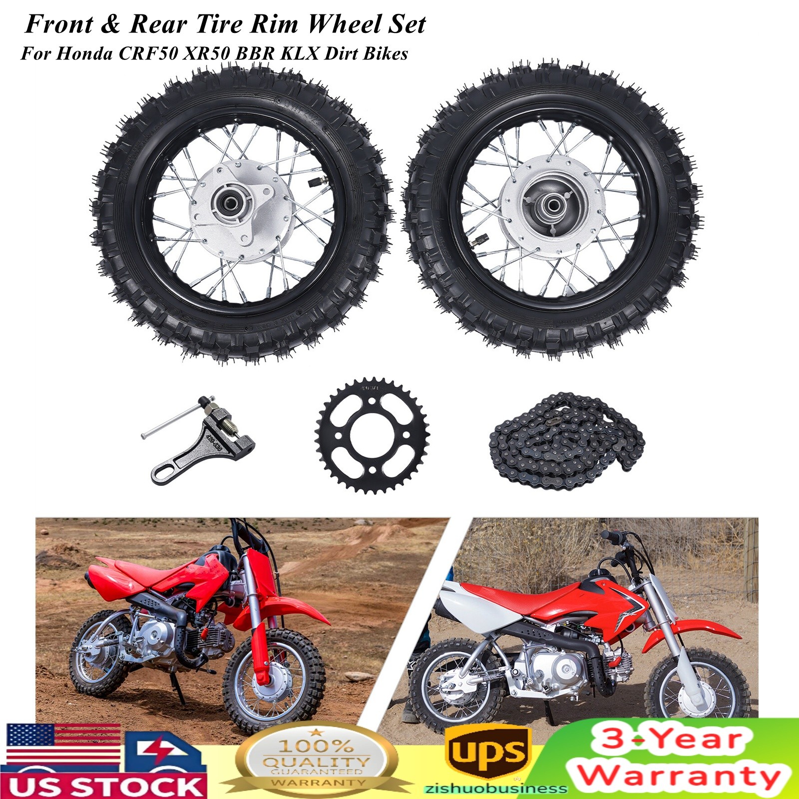 For Honda CRF50 XR50 BBR KLX 2.50-10 Front Rear Tire Rim Wheel Dirt Bike