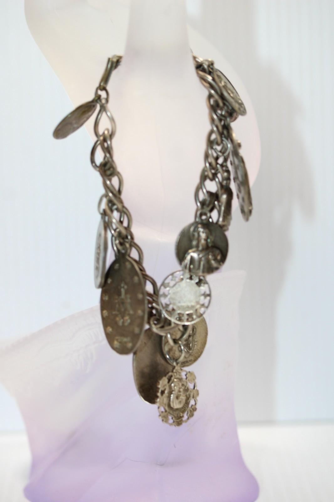 Vintage Sterling Silver Saint Charm Bracelet featuring 13 Medals 60g #450