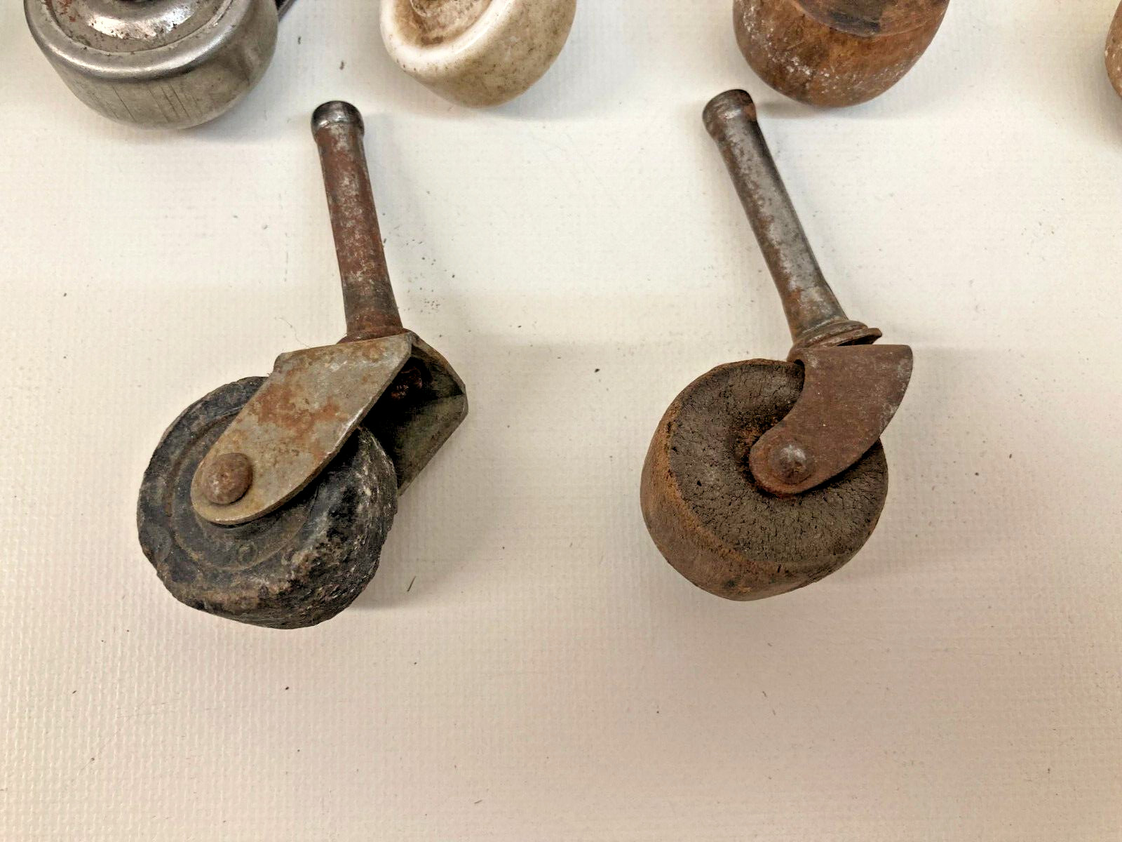 Lot of 17 Vintage Wooden Casters, Furniture Rollers, Antique Mixed Steampunk