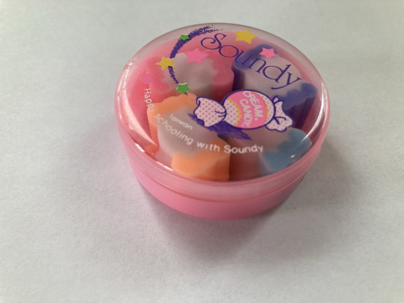 Vintage Soundy Cream Candy Erasers Made in Taiwan Happy Schooling with Soundy