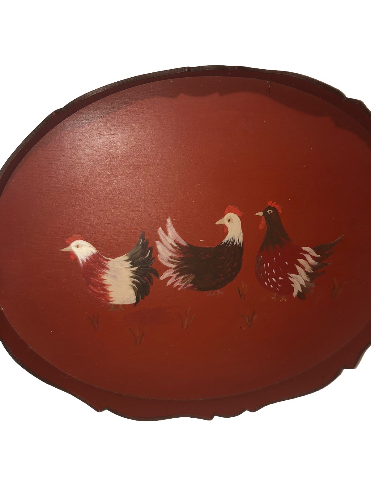 Vintage Fun HP Red Wood Wooden Chicken Hens Farmhouse Serving Tray