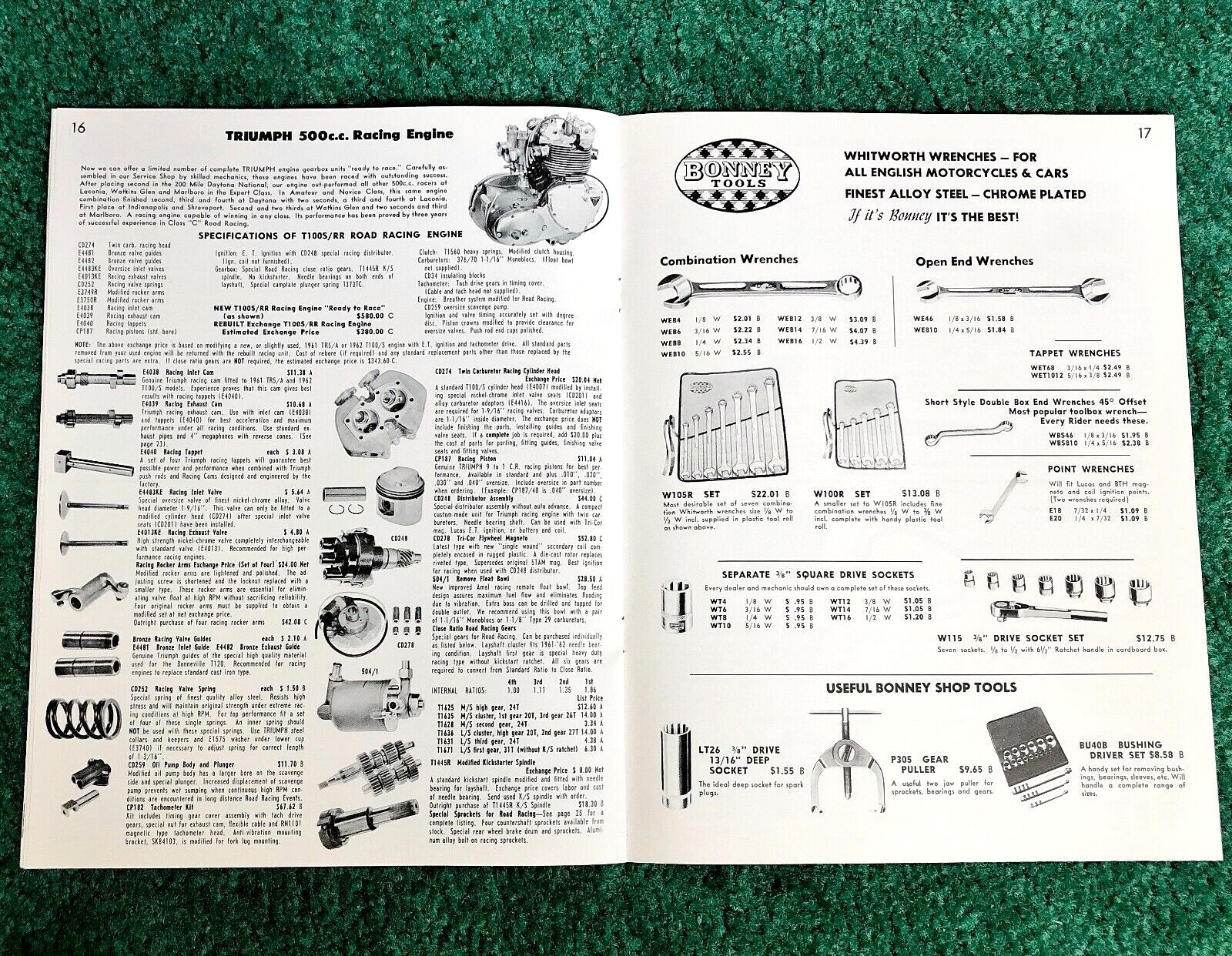 RARE 1962 TRIUMPH MOTORCYCLE DEALER BROCHURE SIGNS POSTERS CLOCKS RACING PARTS