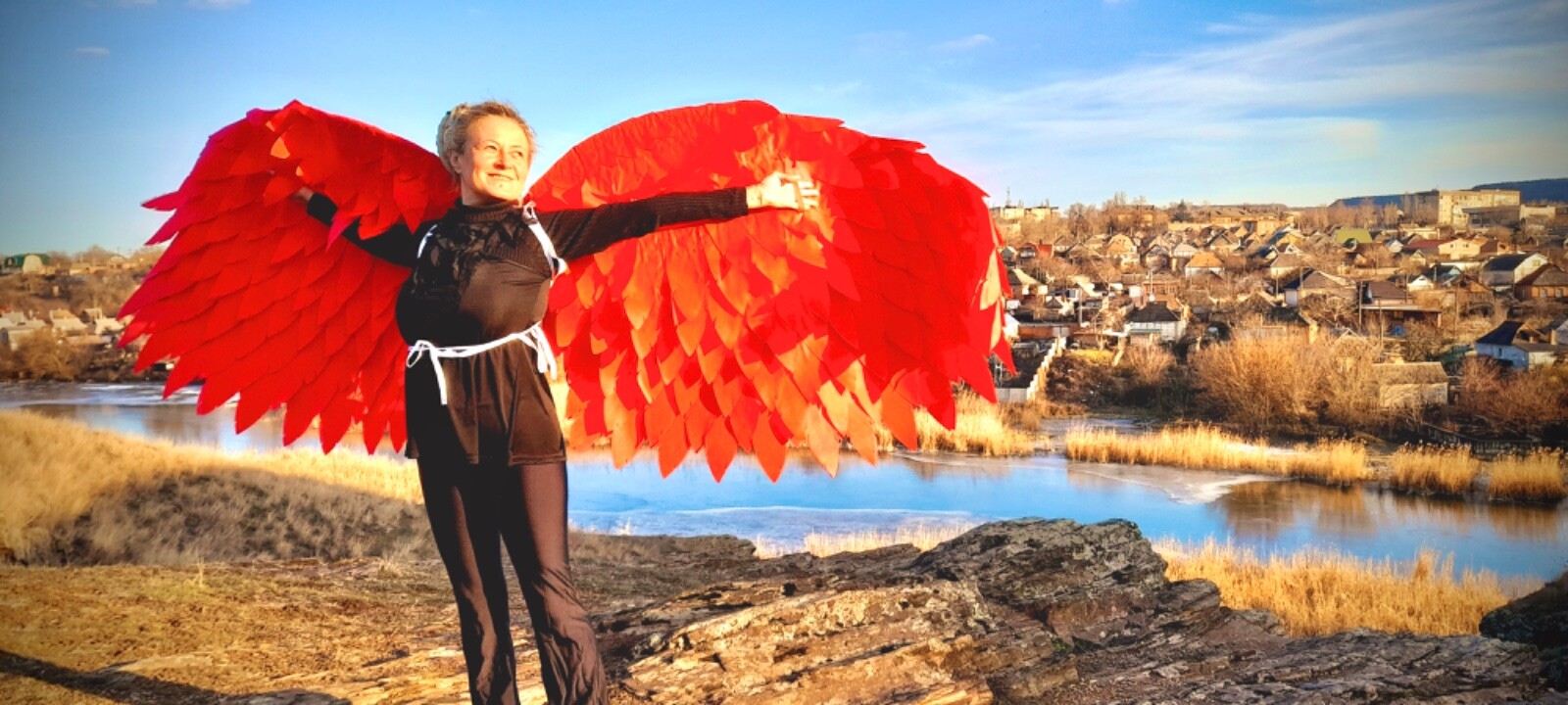 Red Angel Wings Costume Moveable Wings Red Adult Wings Cosplay Halloween Costume