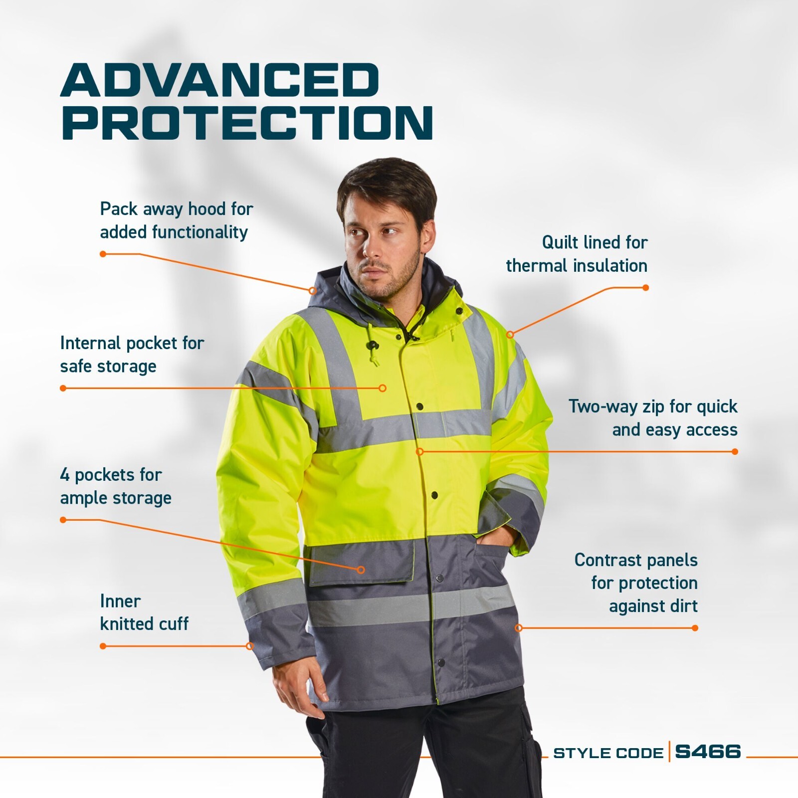 Portwest US466 Mens Waterproof Hi Vis Traffic Jacket Reflective Safety Coat