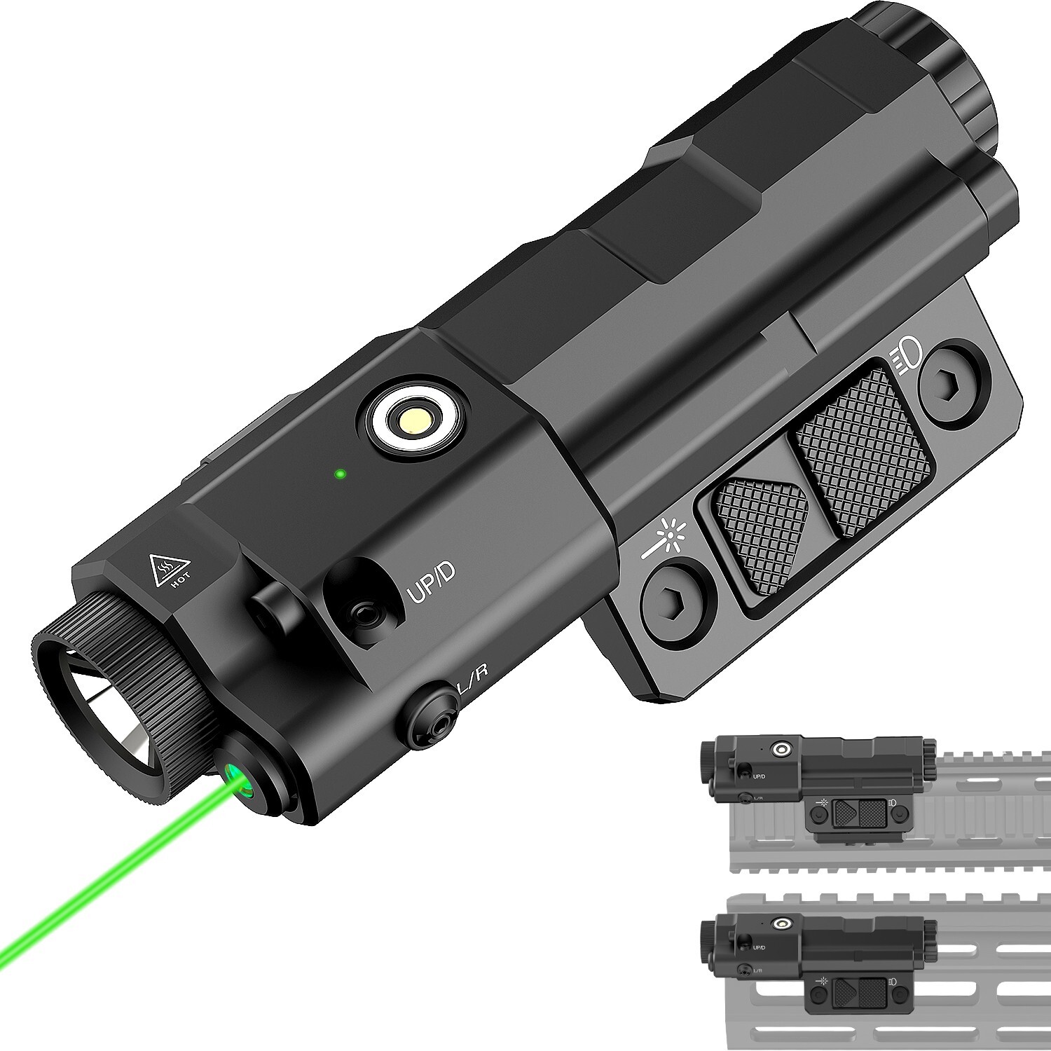 TOUGHSOUL 1600lm Flashlight & Green Laser Sight for Picatinny & M-Lok Dual Rail