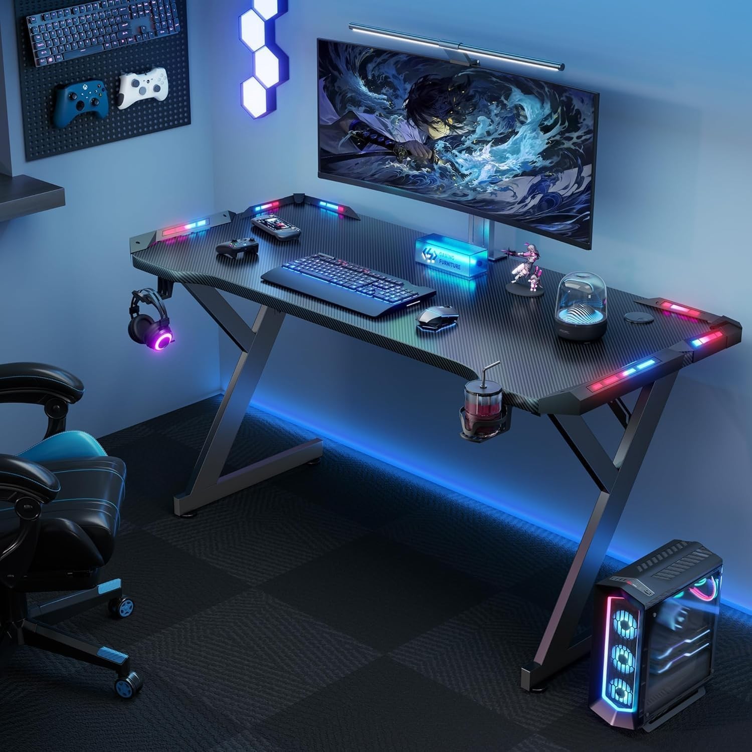 47/55 inch Gaming Desk with LED RGB Ergonomic Computer Table Gamer Desk