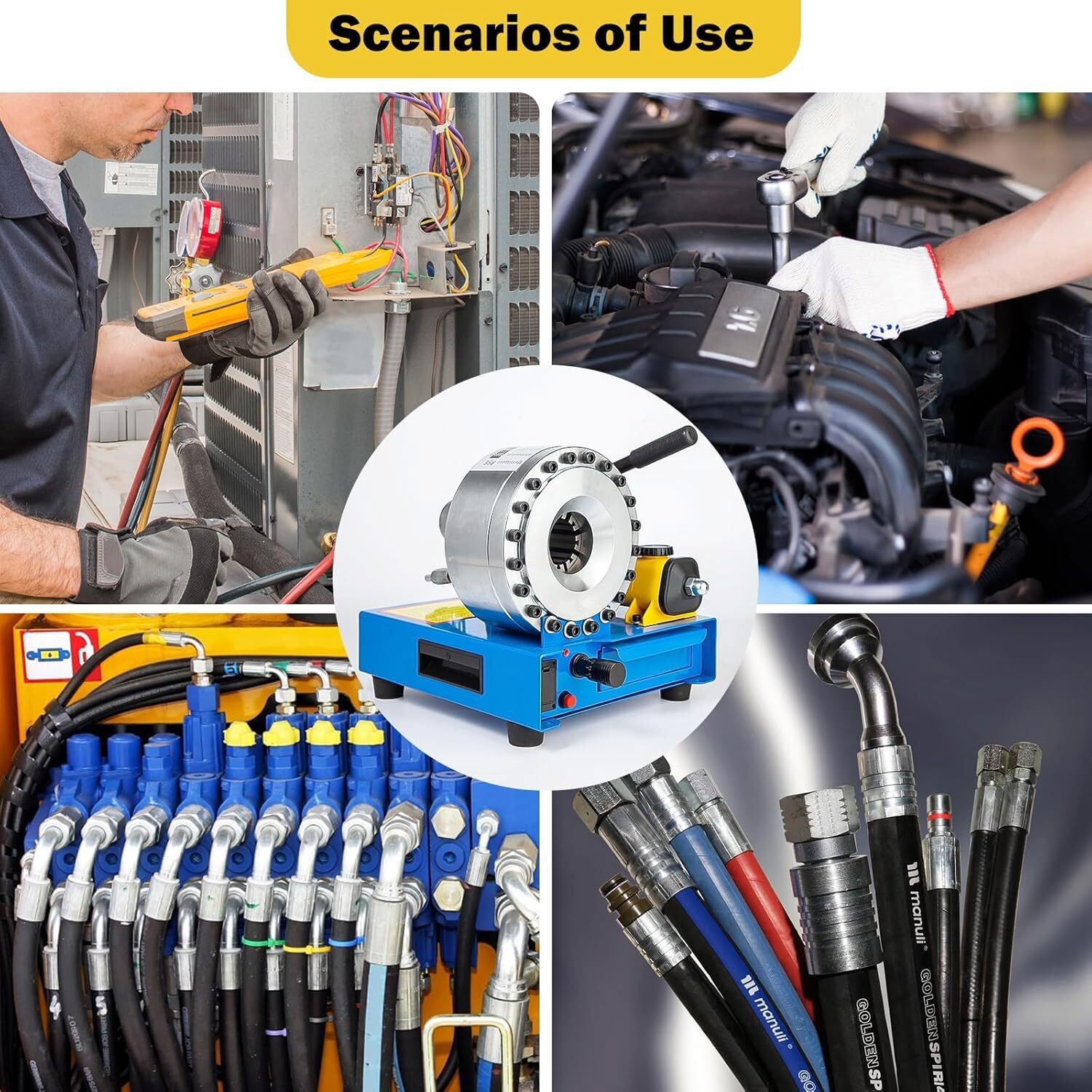 5600KN Hydraulic Hose Crimper Pipe Clamping Machine w/ 8 Sets Dies 10mm-30m New