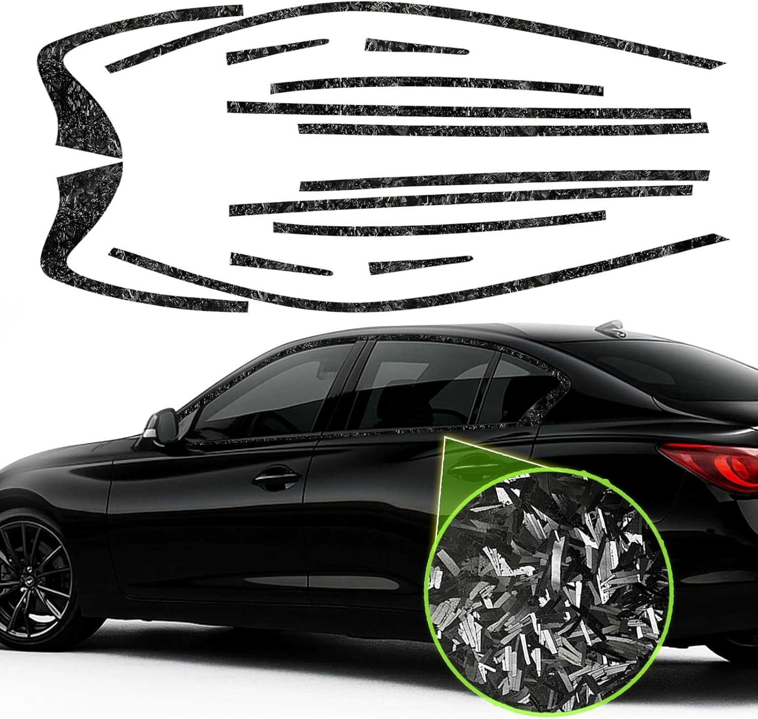 Forged Carbon Fiber Chrome Delete Window Trims For Infiniti Q50 Q50S 2014-2024
