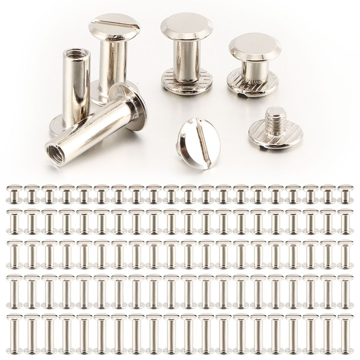 100Pcs Chicago Screws Metal Screw Posts Nail Rivet for Leather Crafts 5 Size Set