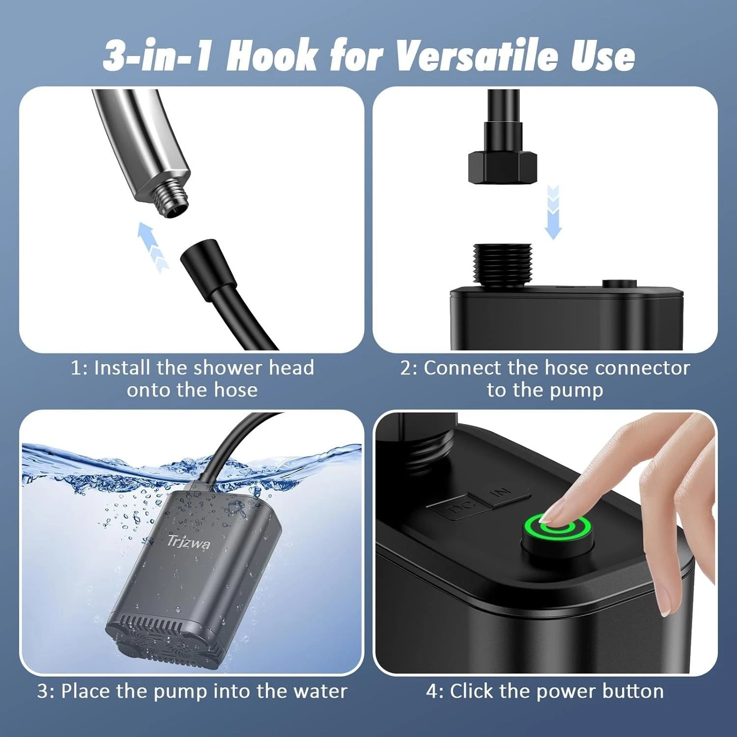 Portable Camping Shower Pump , Rechargeable with Adjustable Shower Head Outdoor