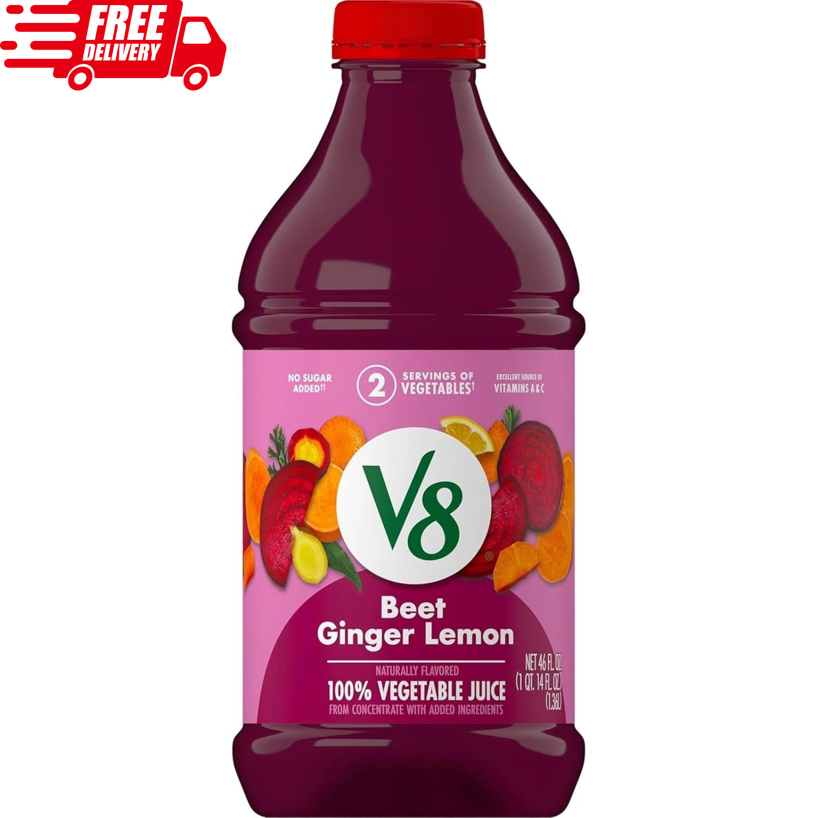 V8 Beet Ginger Lemon 100% Vegetable Juice, 46 fl oz Bottlel