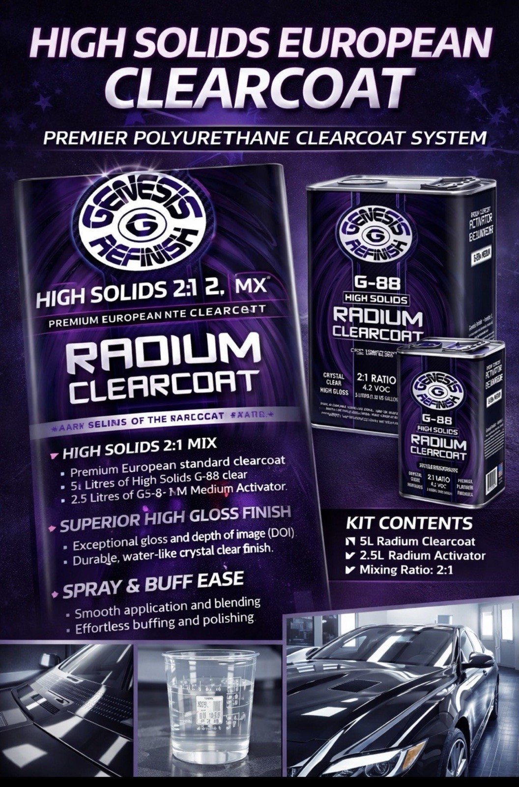 2K Urethane Clear Coat HS 2:1 7.5L Kit w/ Medium Hardener High Gloss