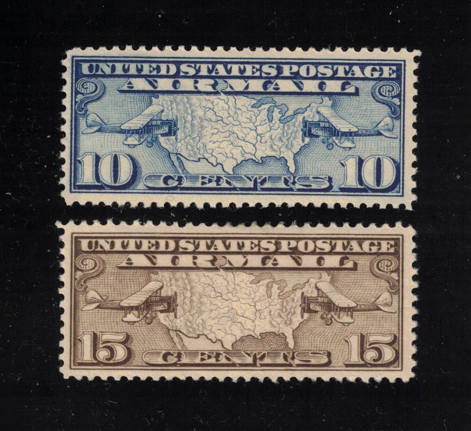 US Airmail Stamps Scott # C7 NH & C8 H US Map and Mail Planes - Mint OG - VF