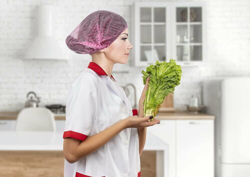 100 Disposable 18" Non-Woven Strip Mob Caps(Pink/White) Net Bouffant Head Covers