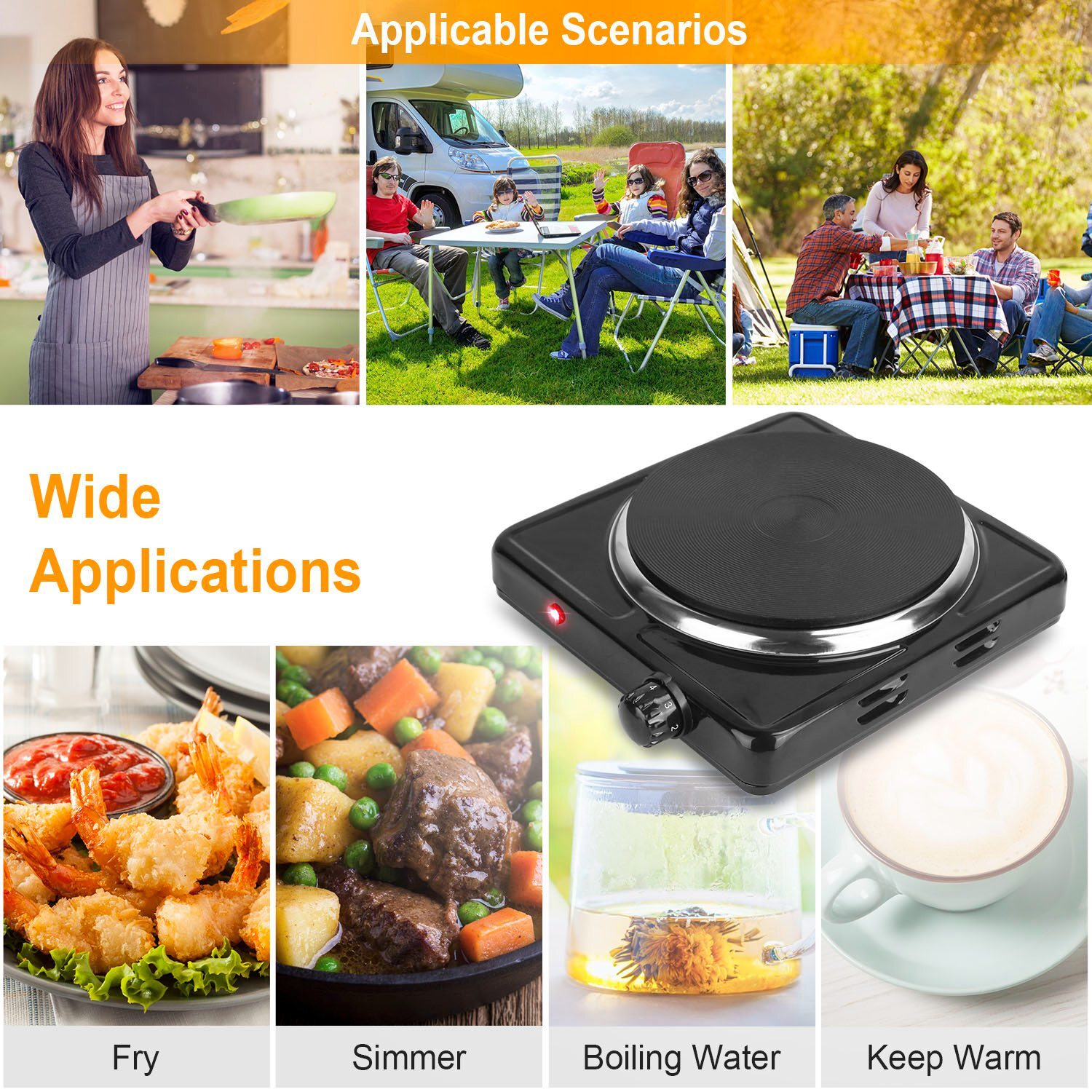 ♨️1500W Portable Single Electric Burner Hot Plate Camping Stove Adjustable 110V
