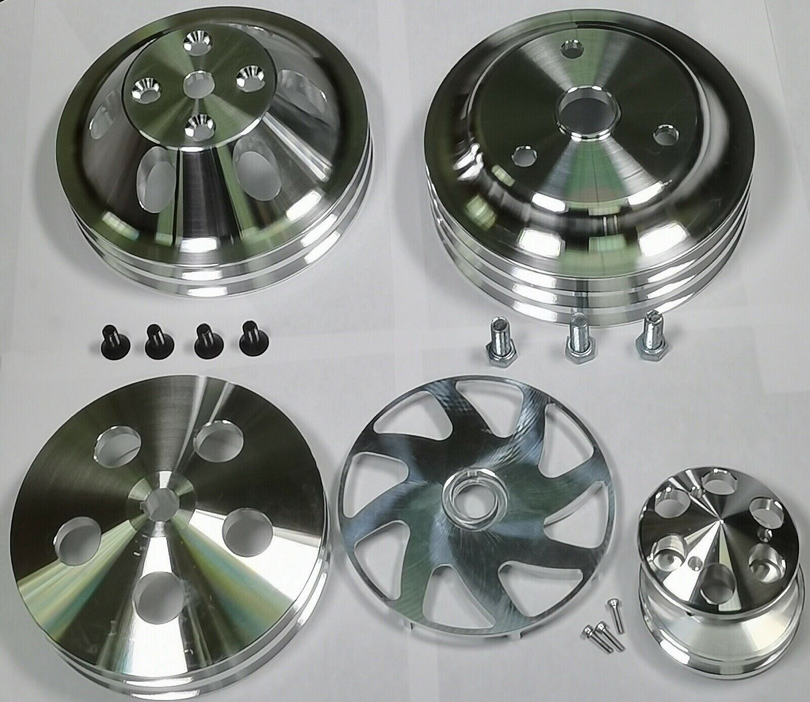 For SBC Chevy Pulley & Bracket Kit w/ Alternator Power Steering Long Water Pump
