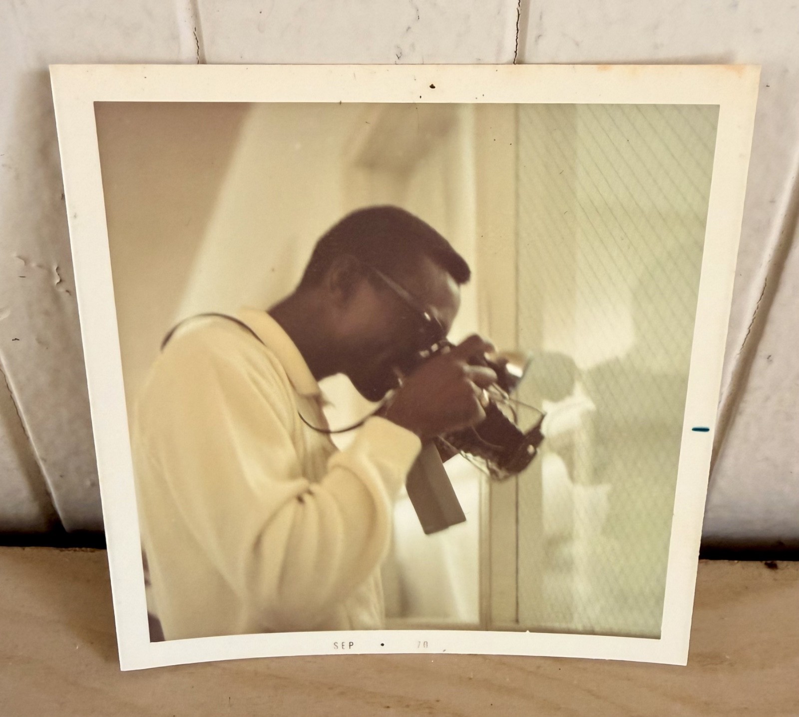 Original Vintage Kodak Photo Snapshot  African American man Polaroid Camera 1970