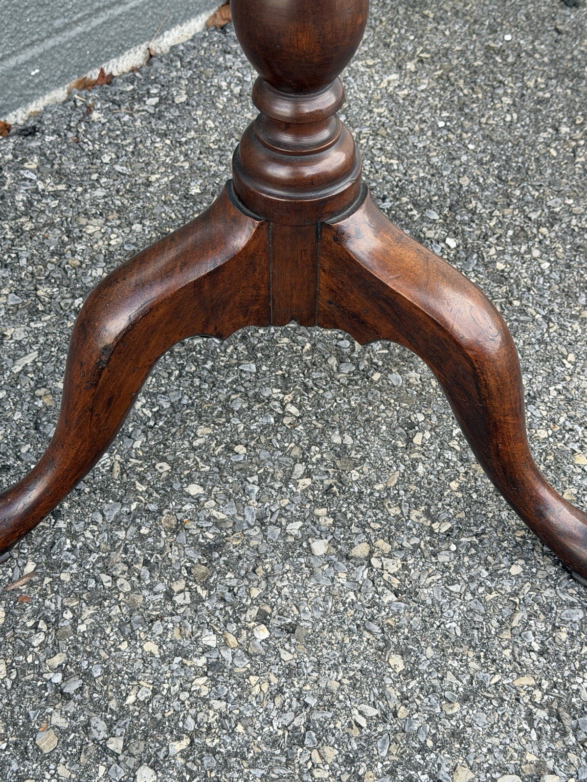 Antique walnut Queen Anne tea table 1760 18th birdcage tilt pad feet country