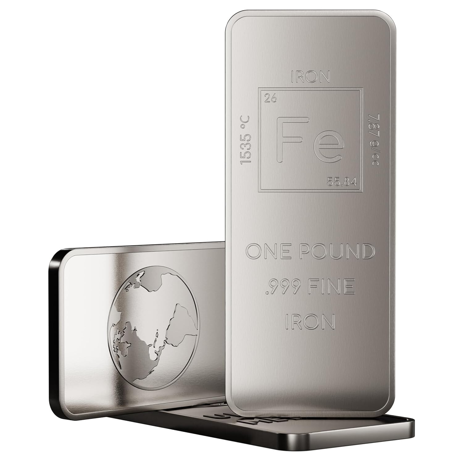 1 Pound .999 Pure Iron Bar Bullion Paperweight with Element Design-Unique Metals