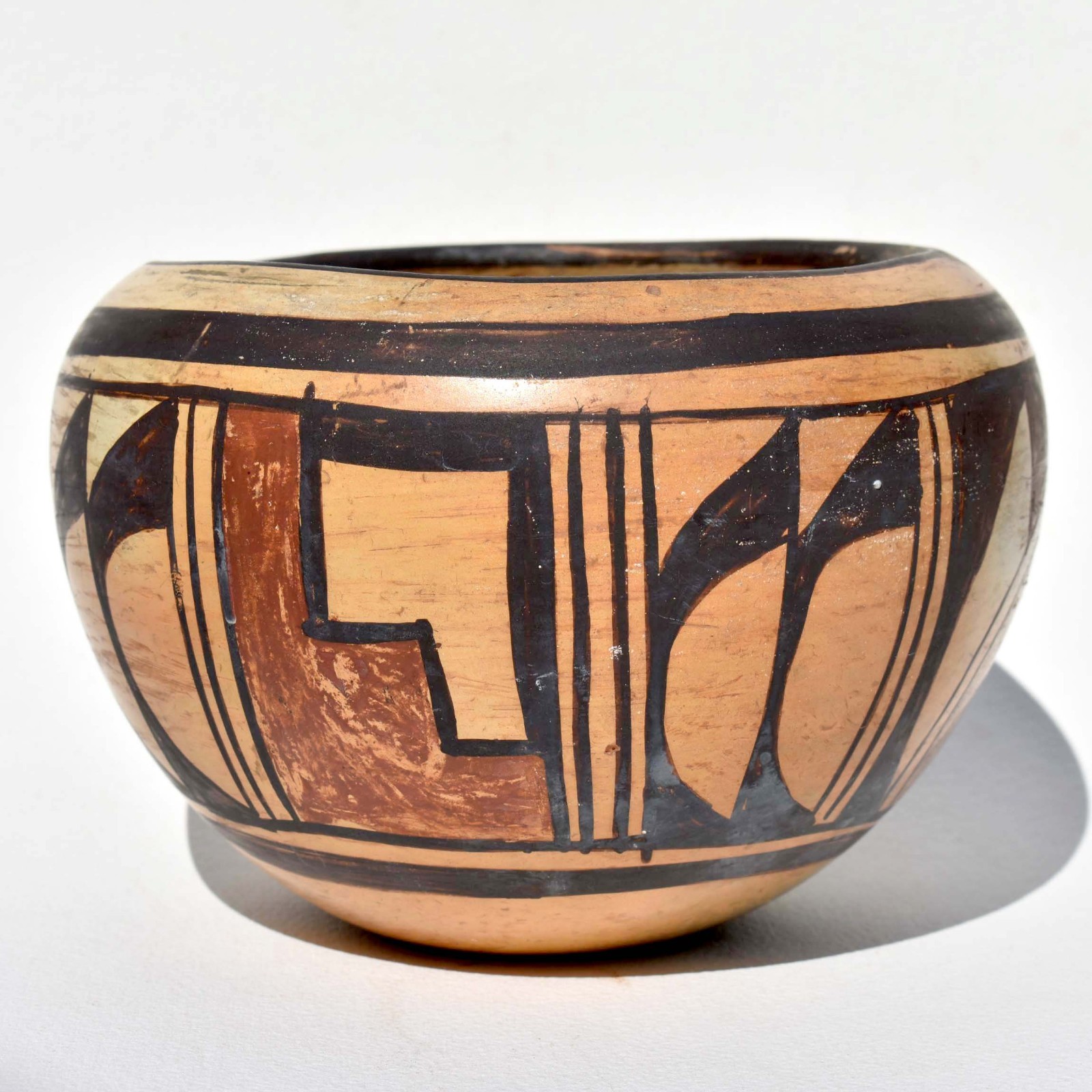 20th C Antique Hopi Sikyatki Revival - Yellow Ware Pot - Polychrome Olla Bowl