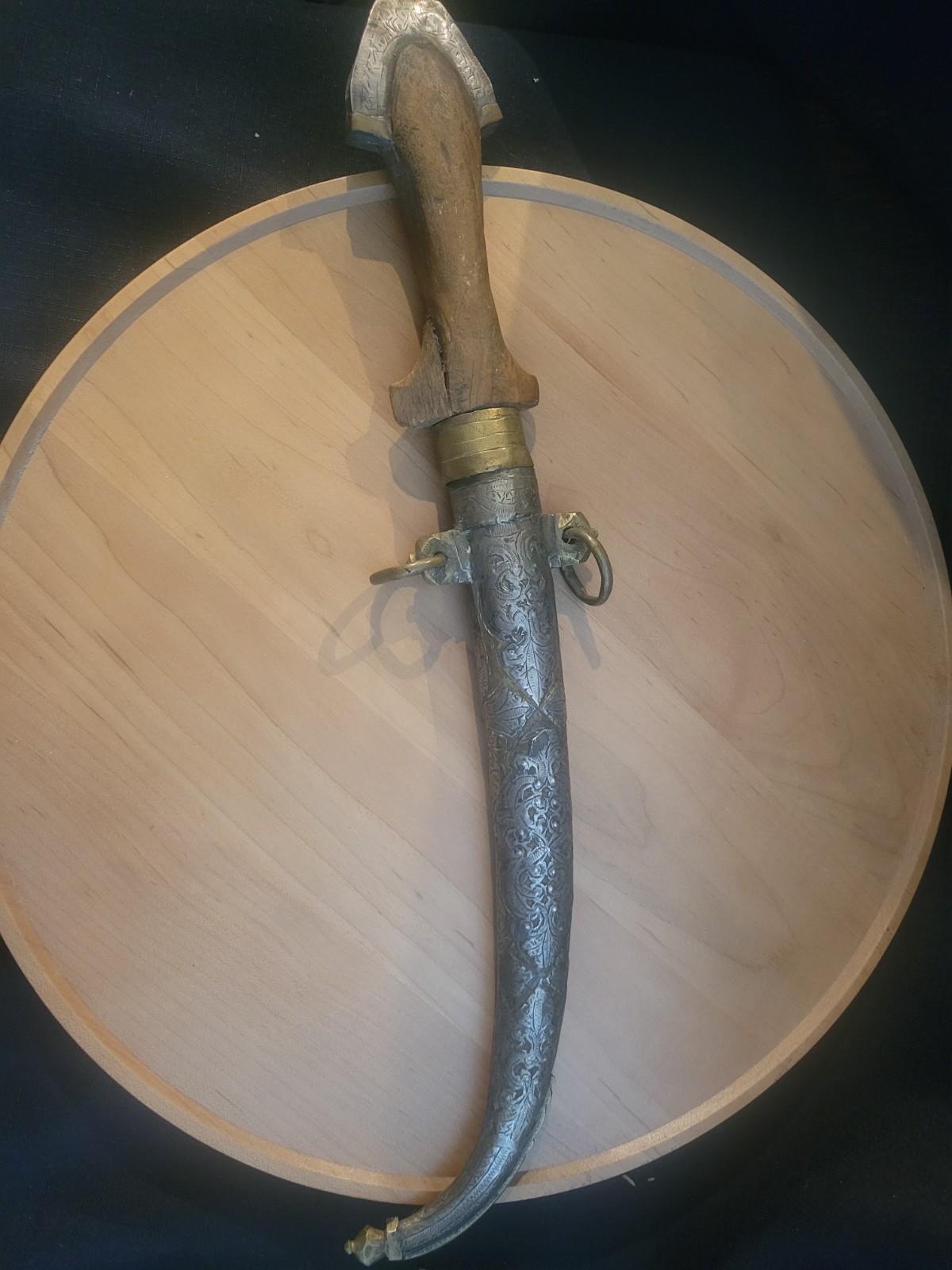 Late 1800’s Moroccan Trina Koummya Dagger w/etched Sterling Silver & Brass