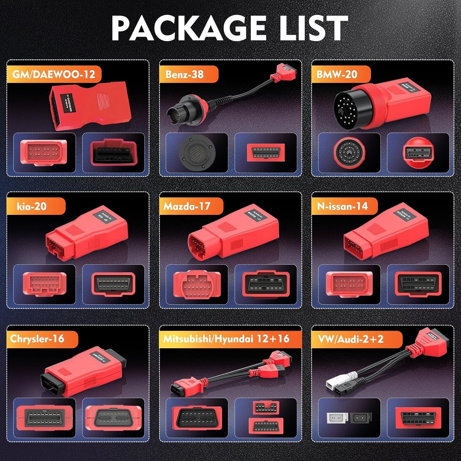 11pcs Autel OBD Adapter Kit With Blow-Molded Carrying Case for All Autel Scanner