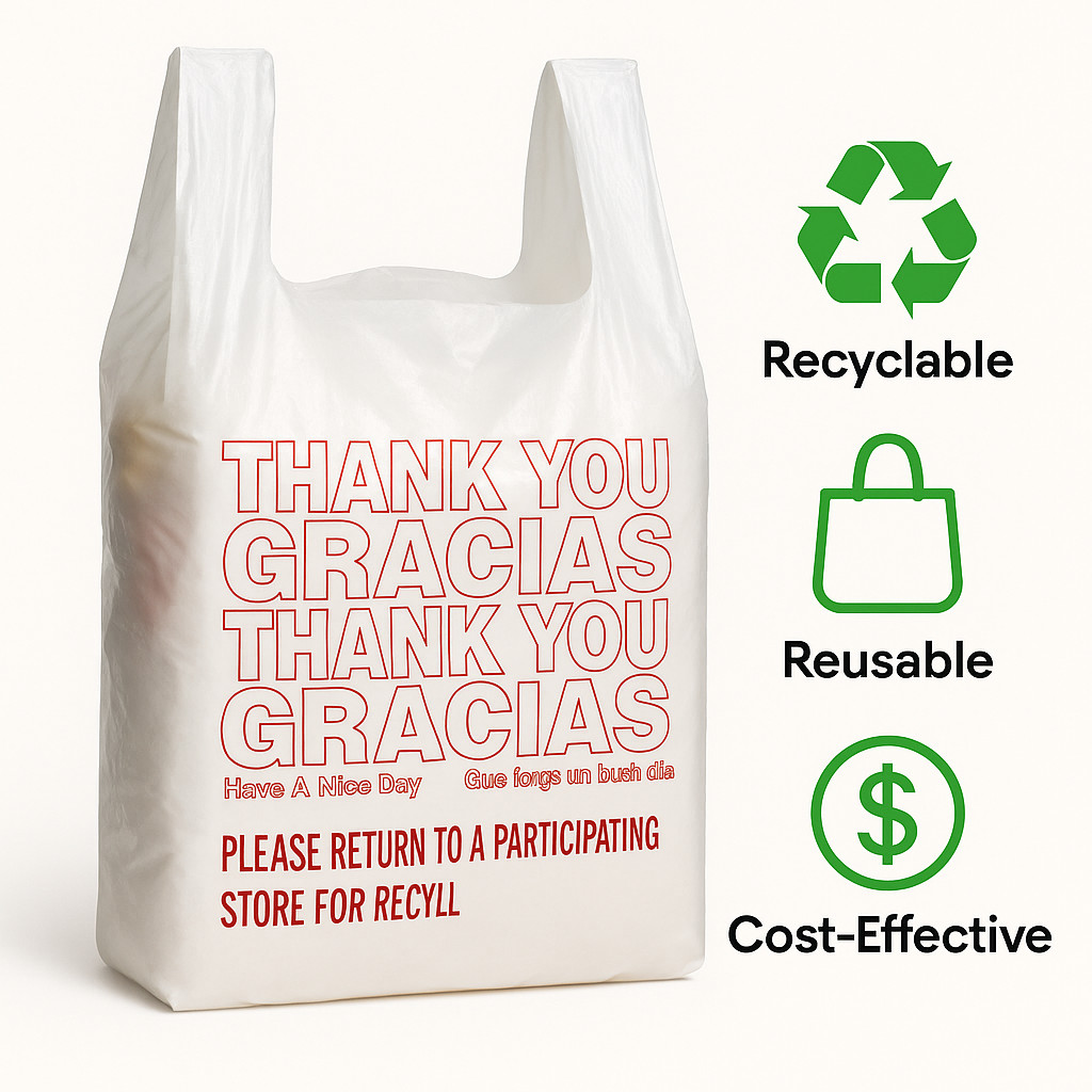 “Thank You Grocery Bags 1/6 BBL 21x6.5x11.5 – 50 to 1000 Plastic T‑Shirt Bags”