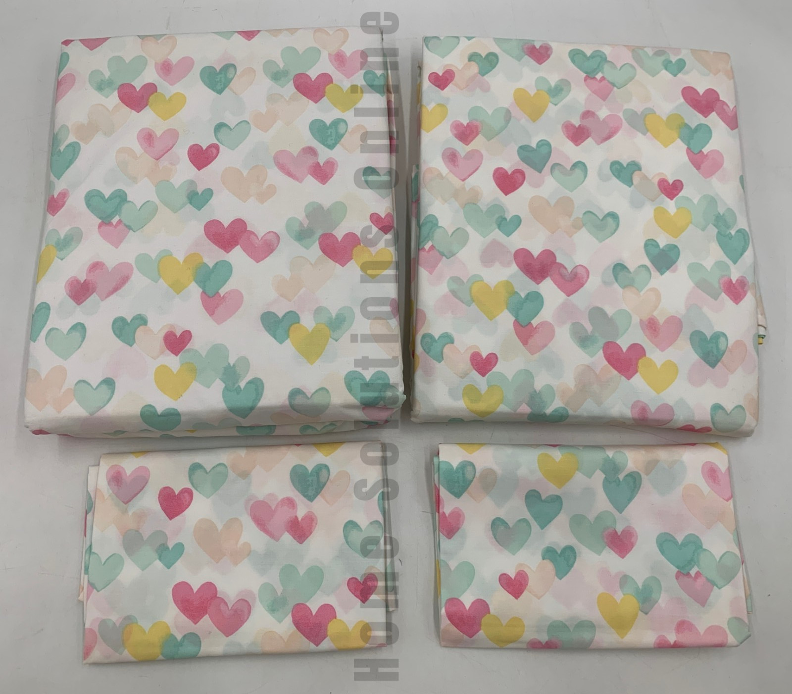 Pottery Barn Kids Retro Heart Organic Sheet Set Pink Multi Queen #B6009